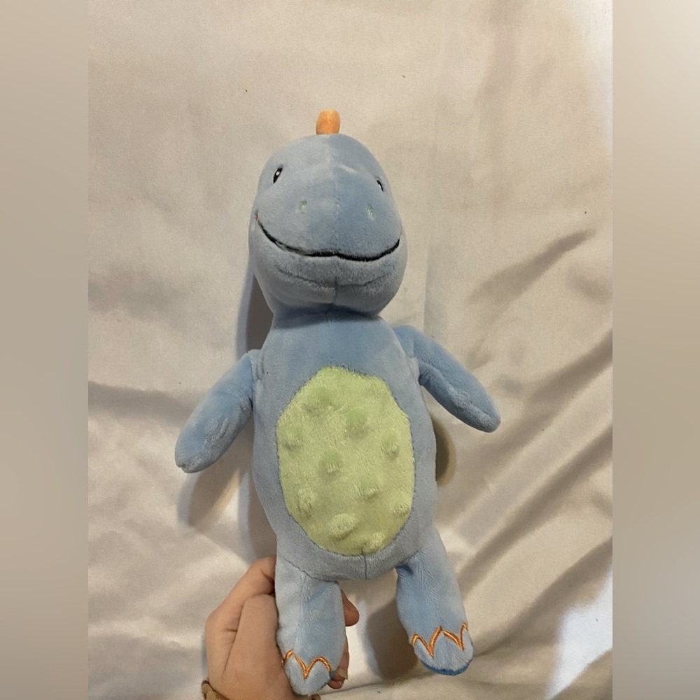 Okie Dokie Blue Dinosuar Plush Rattle Lovey Stuffed Animal 10”